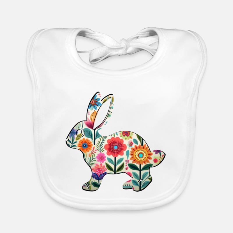 Floral Easter Bunny Silhouette - Boho Chic Organic Baby Bibs