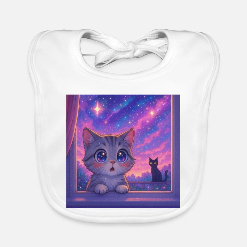 Cosmic Cat with Star Eyes Organic Baby Bibs