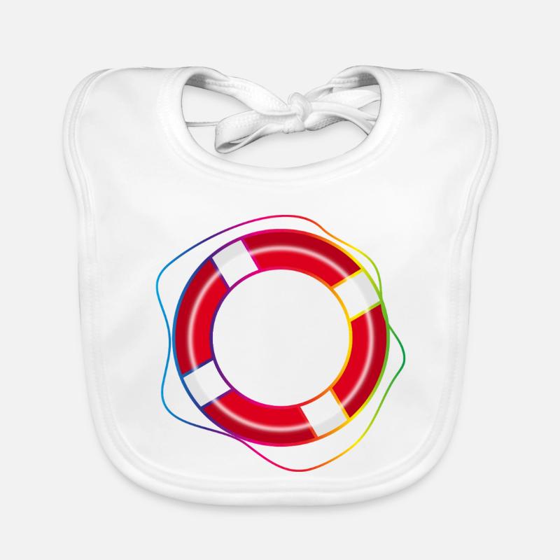 Rettungsring mit Regenbogen-Seil –Maritimes Symbol Baby Bio-Lätzchen