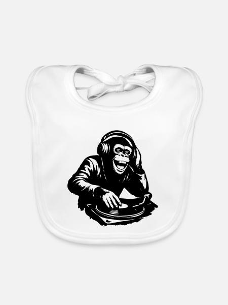 DJ The Monkey Danse à la Banksy - Bavoir bio Bébé - blanc - Devant