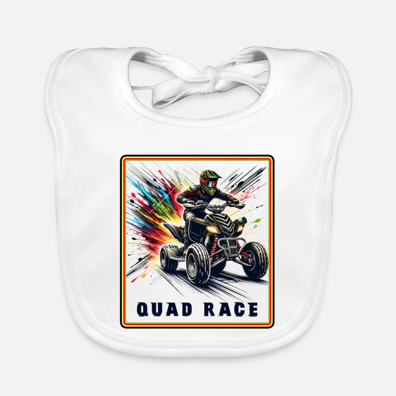 Course de quad – Explosion de vitesse - Bavoir bio Bébé - blanc