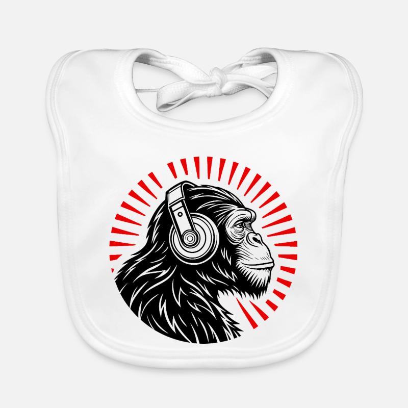 Groove Monkey – Le DJ de la nature - Bavoir bio Bébé - blanc