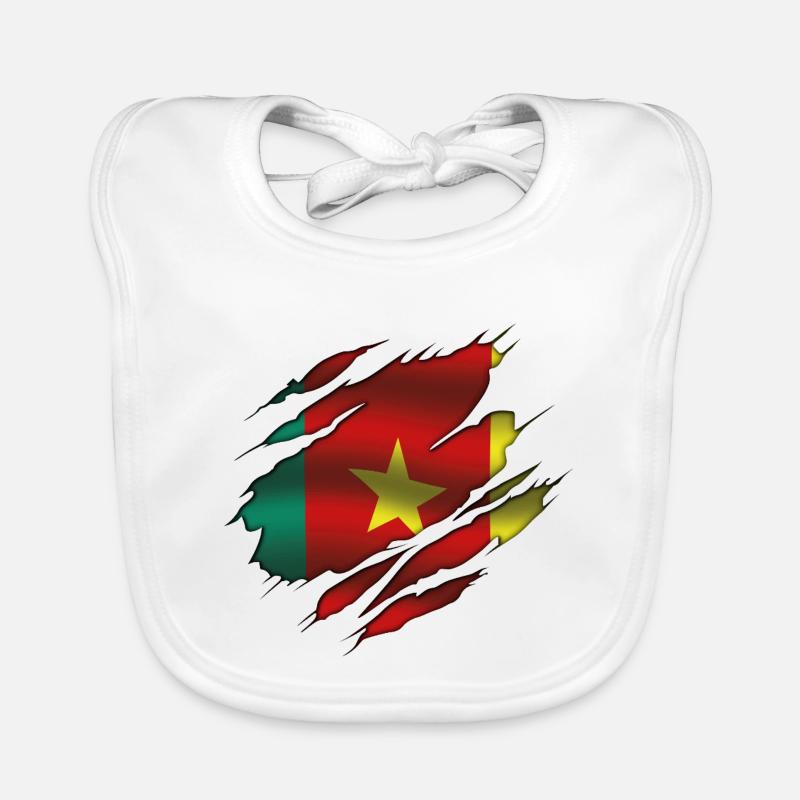 Drapeau du Cameroun - Cameroun - Drapeau déchiré - Bavoir bio Bébé - blanc