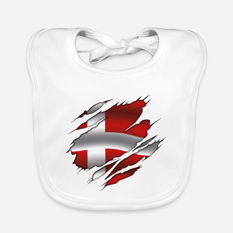 Drapeau du Danemark - Danemark - Drapeau déchiré Bavoir bio Bébé