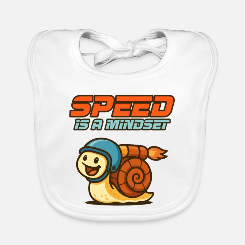 Denk schnell – Schnecke mit Helm - Baby Bio-Lätzchen - Weiß