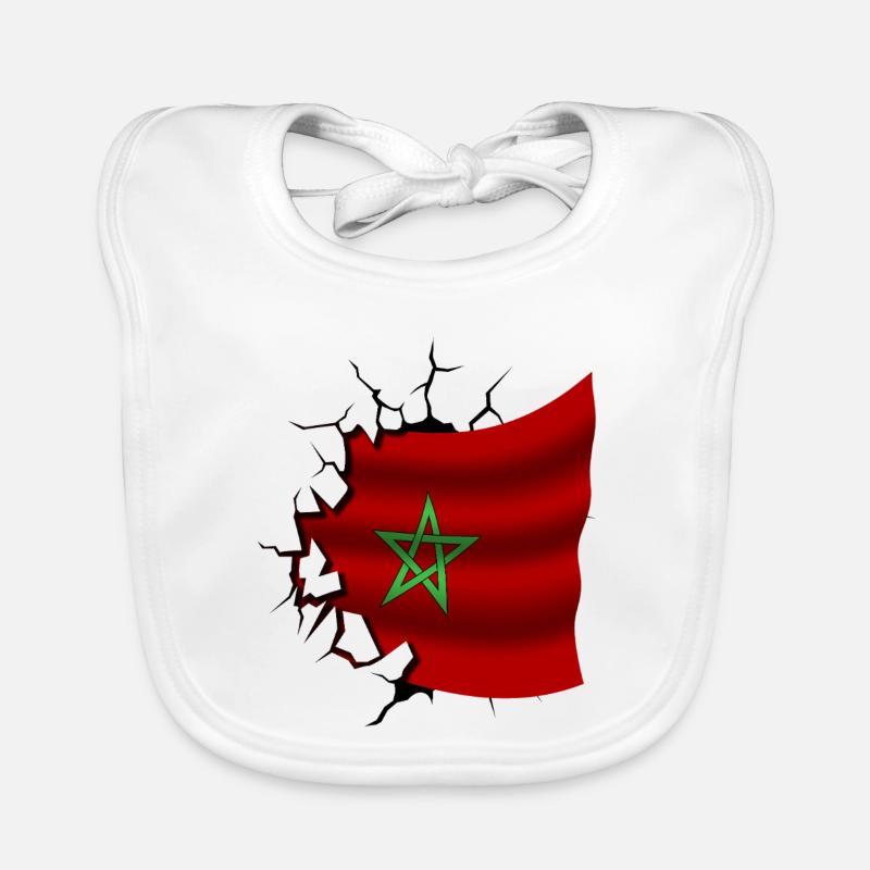 Drapeau du Maroc - Maroc - Drapeau Broken Design - Bavoir bio Bébé - blanc