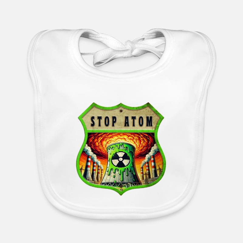 Stop Atom Crest Design Organic Baby Bibs