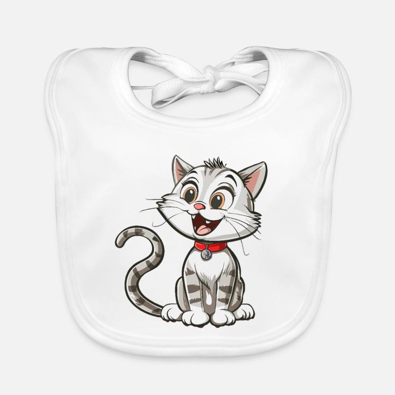 Chat animé joyeux avec collier Bavoir bio Bébé