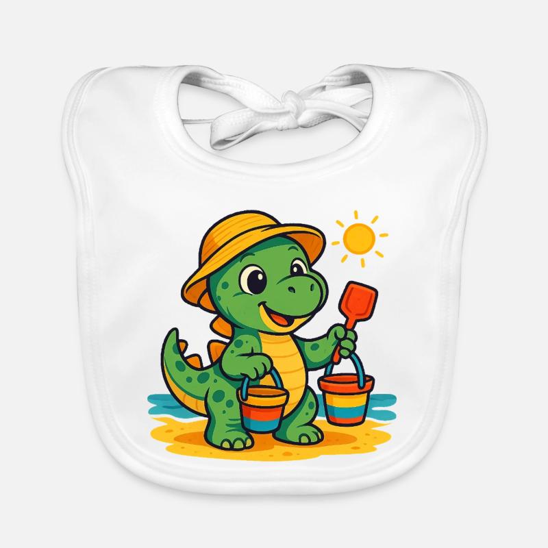 Verspielter Dinosaurier mit Sommeraccessoires Baby Bio-Lätzchen