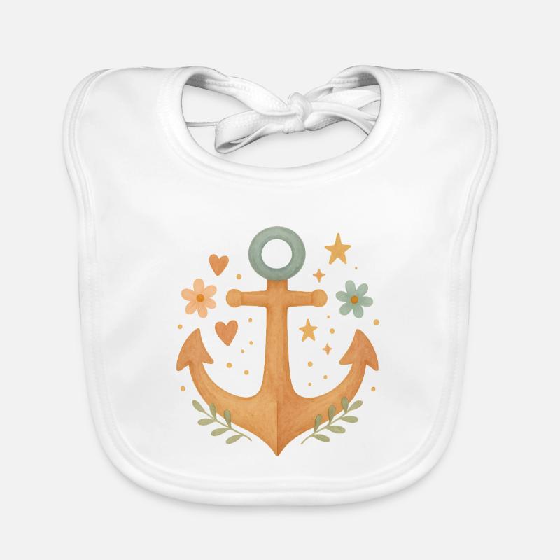 Boho Anker mit Blumen & Herzen Design Baby Bio-Lätzchen