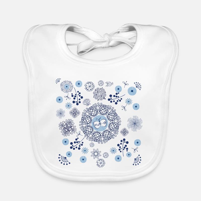 Abstract Winter Floral Pattern in Blue Organic Baby Bibs