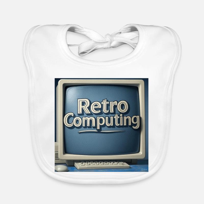 Retro Computer Graphics on Blue Background Organic Baby Bibs
