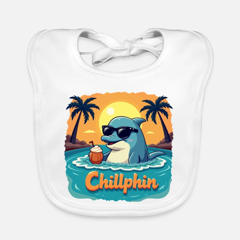 Chillphin – Entspann dich wie ein Delfin - Baby Bio-Lätzchen - Weiß