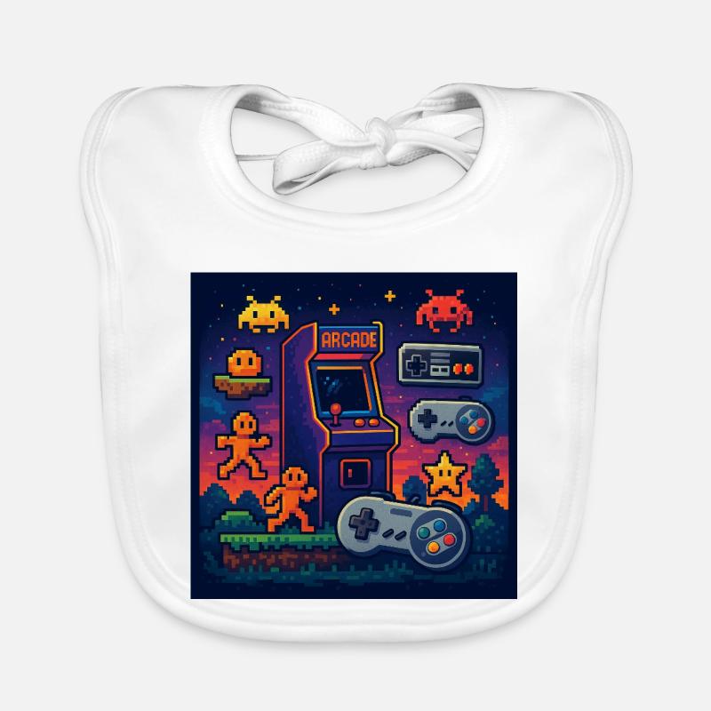 Retro Pixel Arcade Gaming Design Organic Baby Bibs