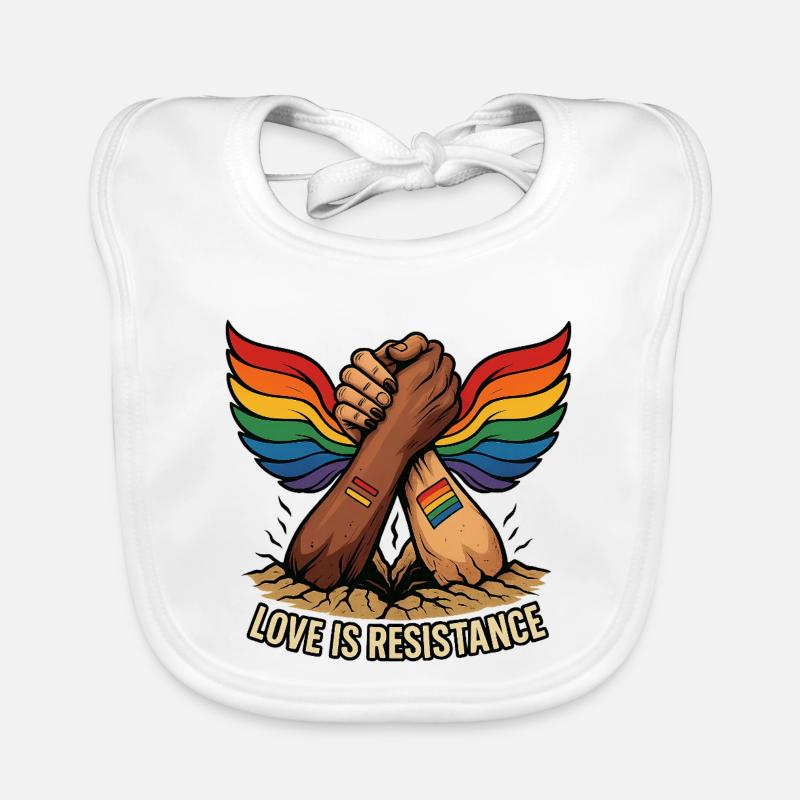Unity in Pride Handclasp with Rainbow Wings Organic Baby Bibs
