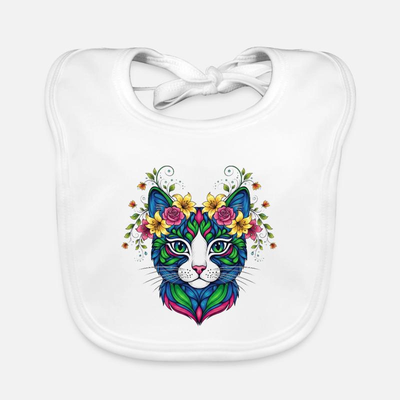 Katze mit Blumen Baby Bio-Lätzchen