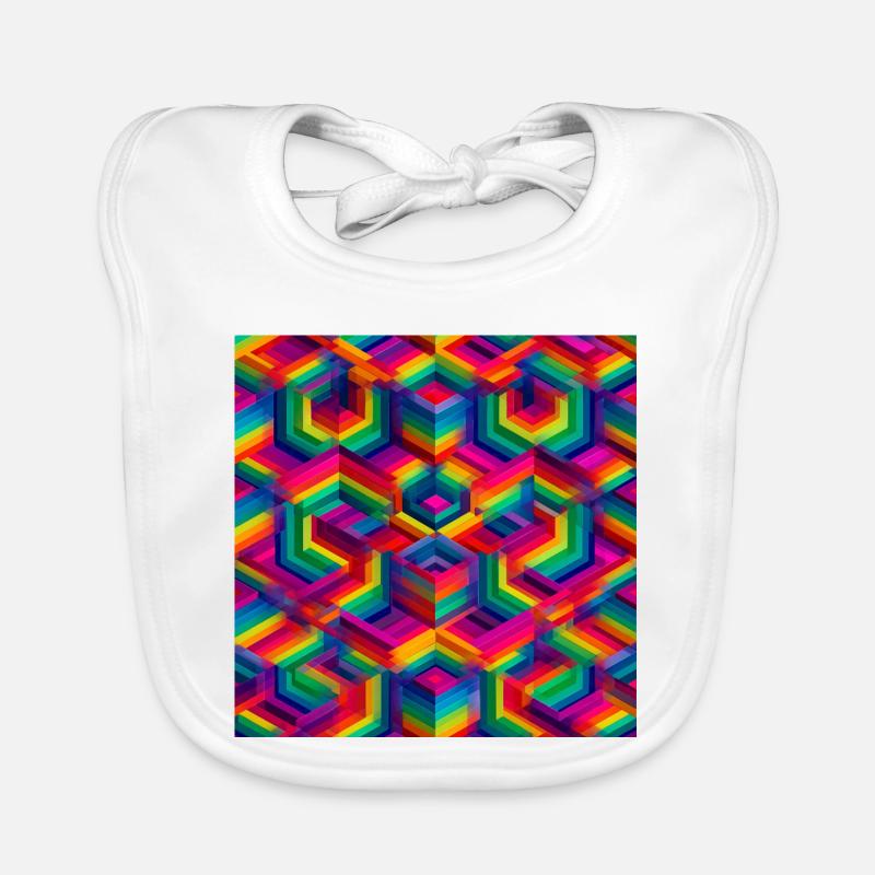 Bunte Geometrische 3D-Illusion - Baby Bio-Lätzchen - Weiß