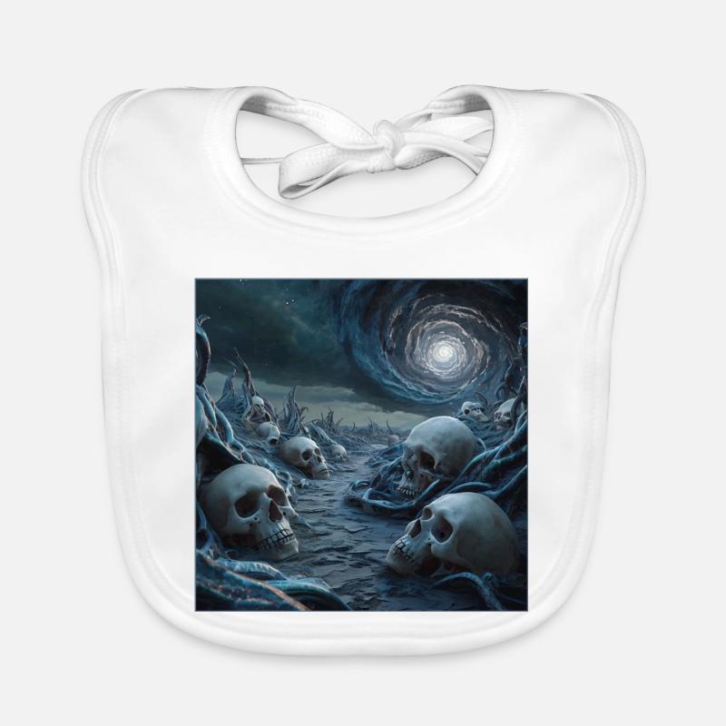 Eerie Skullscape Under Cosmic Swirl Organic Baby Bibs