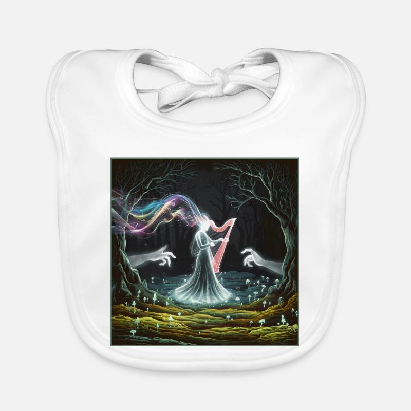 Conception de la sorcière de la harpe de la forêt enchantée - Bavoir bio Bébé - blanc