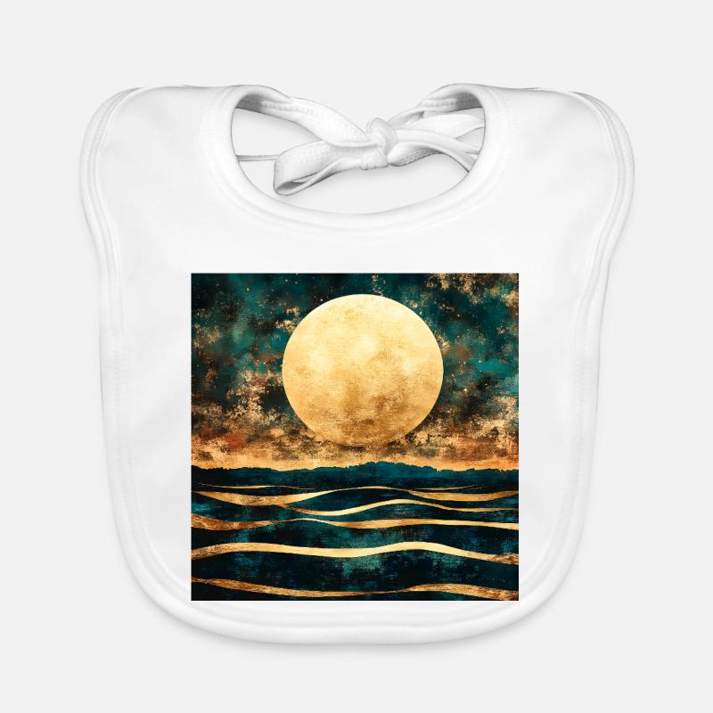 Lune dorée sur horizon aquarelle Bavoir bio Bébé