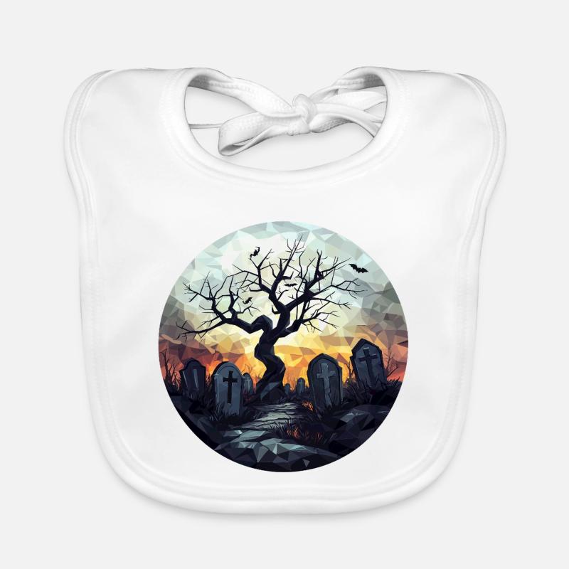 Spooky cemetery with gnarled tree Organic Baby Bibs