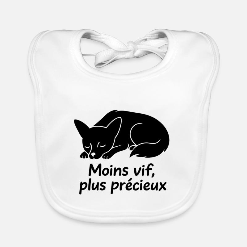 Chien endormi avec texte Moins vif - Bavoir bio Bébé - blanc