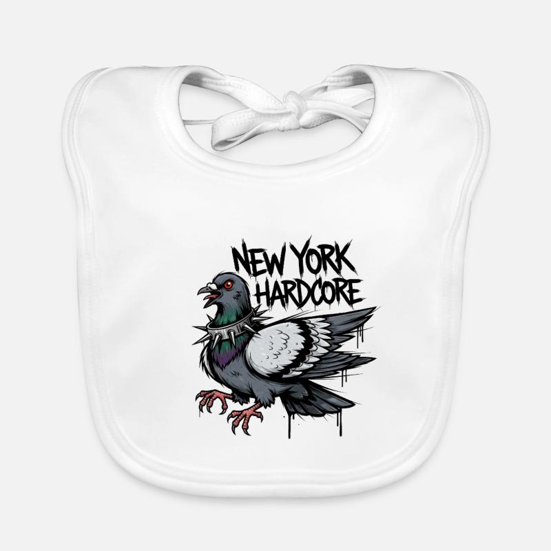 New York Hardcore Pigeon Design - Baby Bio-Lätzchen - Weiß