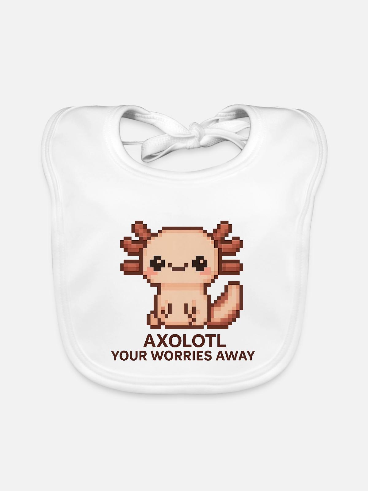 Pixelart Axolotl mit Witztext - Baby Bio-Lätzchen - Weiß - Vorne