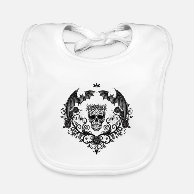 Dark Gothic skull with bats Organic Baby Bibs