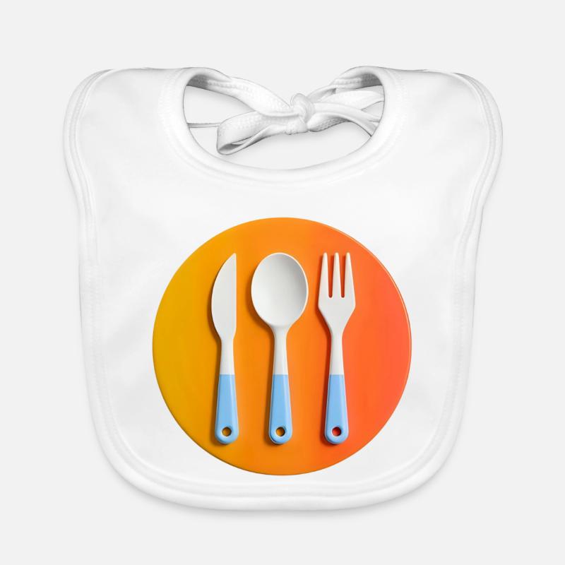 Colourful cutlery on coloured plate Organic Baby Bibs