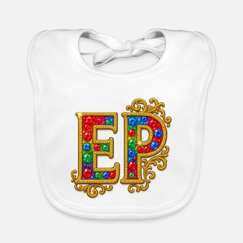 Glitzernder Buchstabe E mit Goldrahmen Baby Bio-Lätzchen