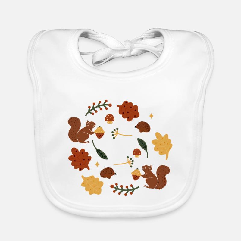 Herbstliche Eichhörnchen und Blätter Muster - Baby Bio-Lätzchen - Weiß