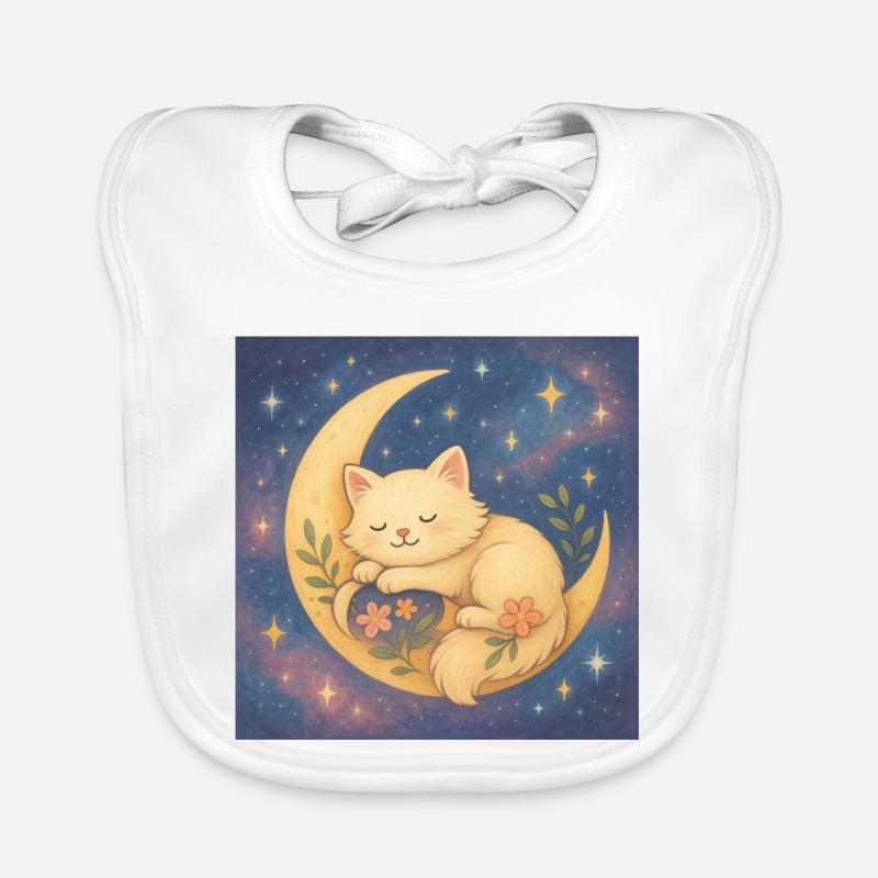 Chat endormi sur la lune dans le ciel étoilé Bavoir bio Bébé