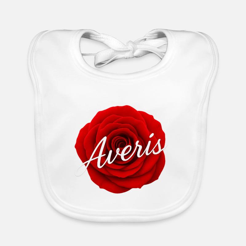 Red Rose with Avenir Text Design Organic Baby Bibs