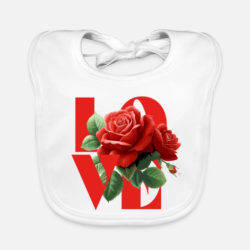 Romantic Rose Love Design Organic Baby Bibs