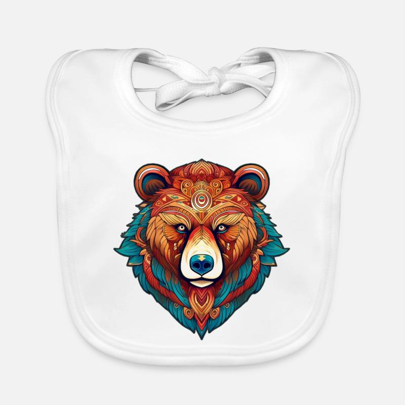 Tête d’ours tribal colorée Bavoir bio Bébé