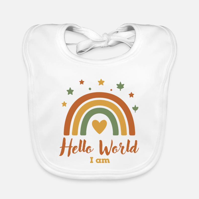 Hello World – Motif de bébé arc-en-ciel - Bavoir bio Bébé - blanc