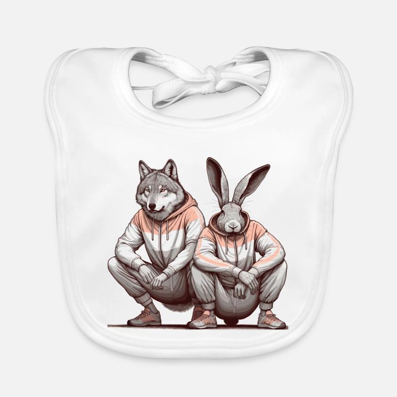 Squat slave Squat russe Lièvre et loup Cadeau - Bavoir bio Bébé - blanc
