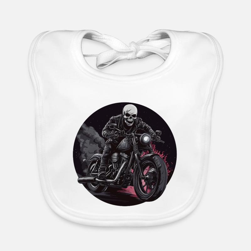 Skeleton Biker Flames Motorcycle Organic Baby Bibs