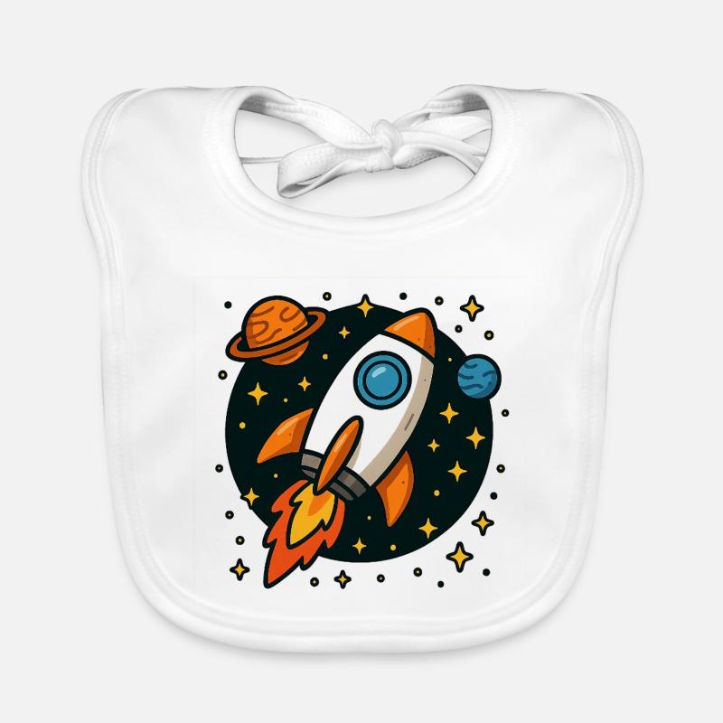 Retro space rocket in star orbit Organic Baby Bibs