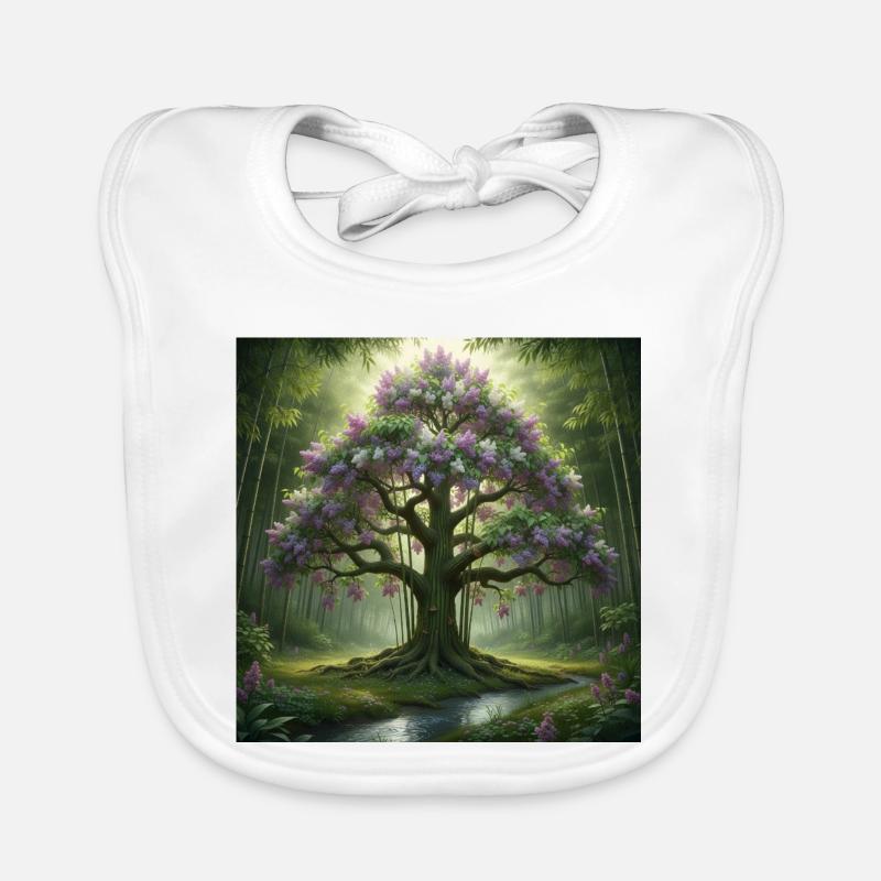 Forest tree with lilac blossoms Organic Baby Bibs