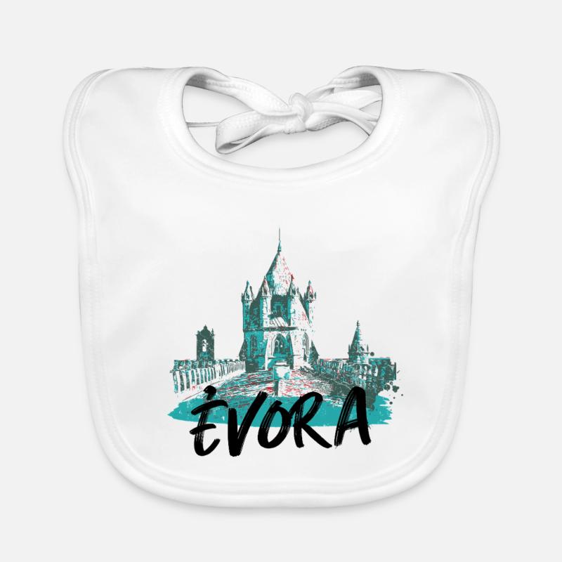 Toit cathédrale Évora illustration bleutée Bavoir bio Bébé