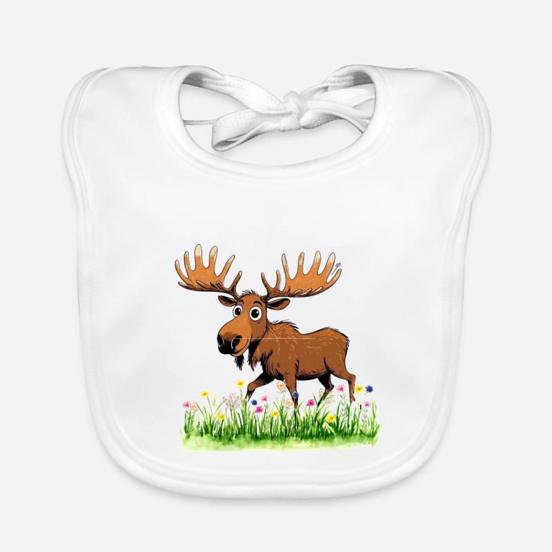 Whimsical Moose in Spring Meadow Organic Baby Bibs