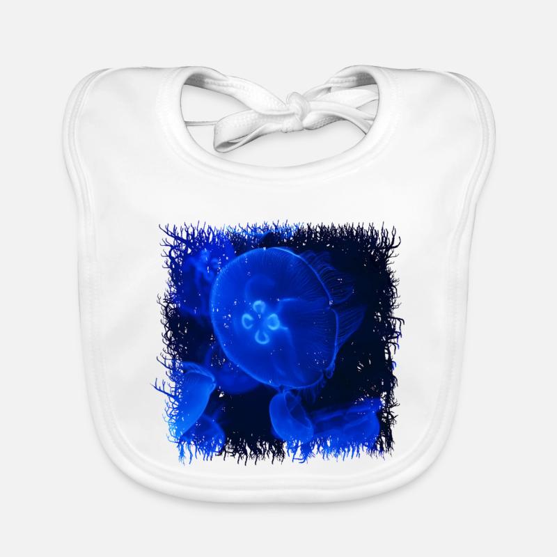 Jellyfish in the blue deep sea light Organic Baby Bibs