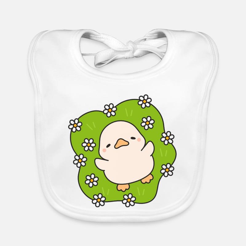 Poussin fleuri sur vert pastel - Bavoir bio Bébé - blanc
