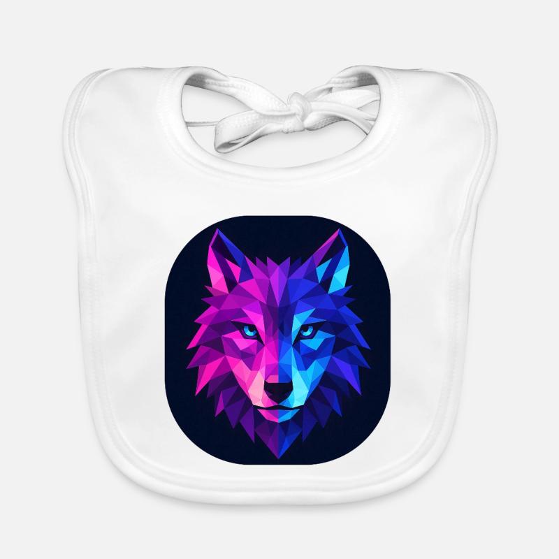 Lupus Wolf Neon Geomuster - Baby Bio-Lätzchen - Weiß