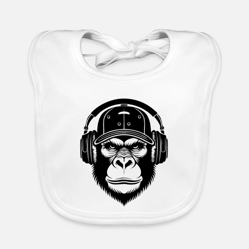 Monkey Head DJ Shirt – Turntable Scratch Look Organic Baby Bibs