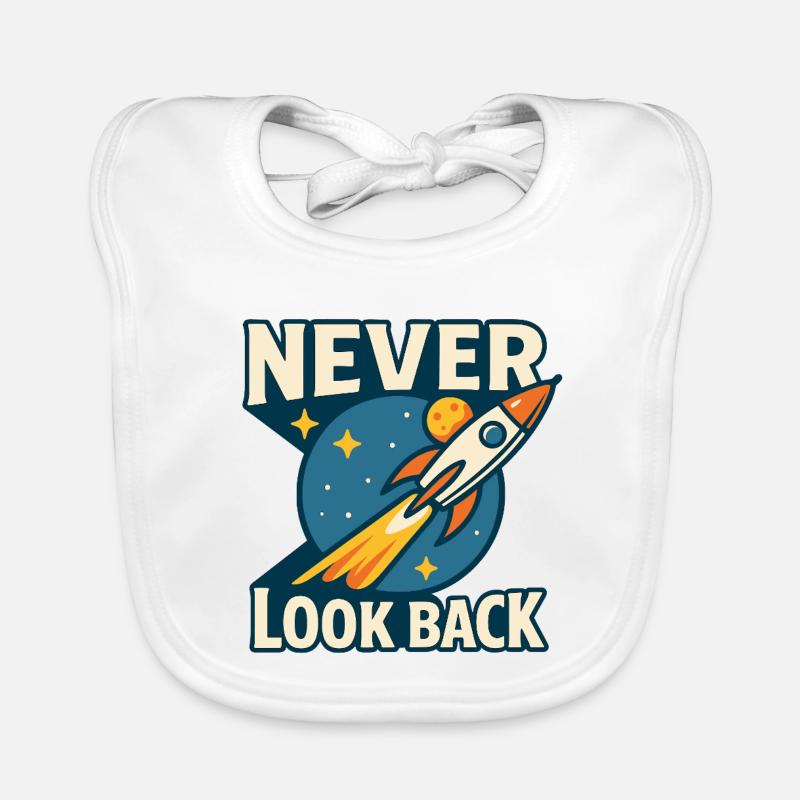 Never Look Back Rakete Motiv Retro Space - Baby Bio-Lätzchen - Weiß