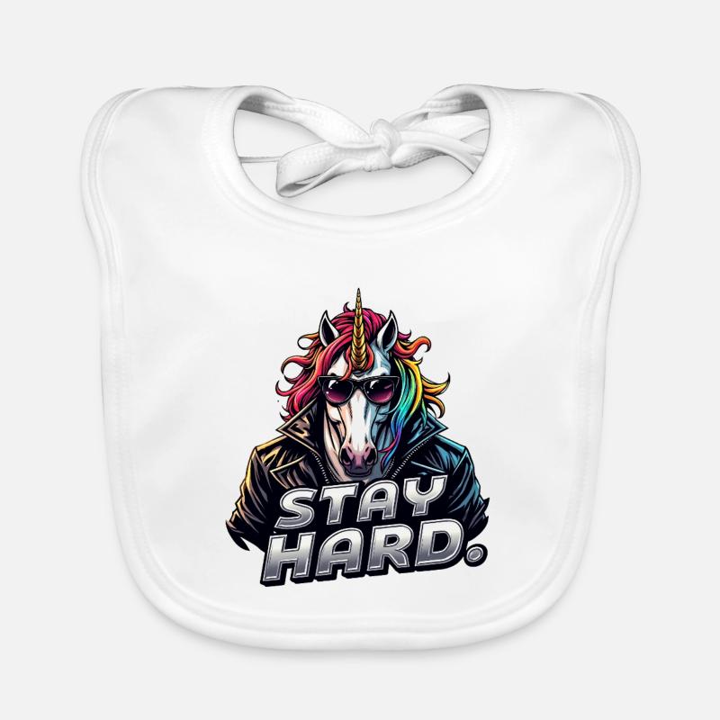 Licorne en blouson en cuir Stay Hard - Bavoir bio Bébé - blanc