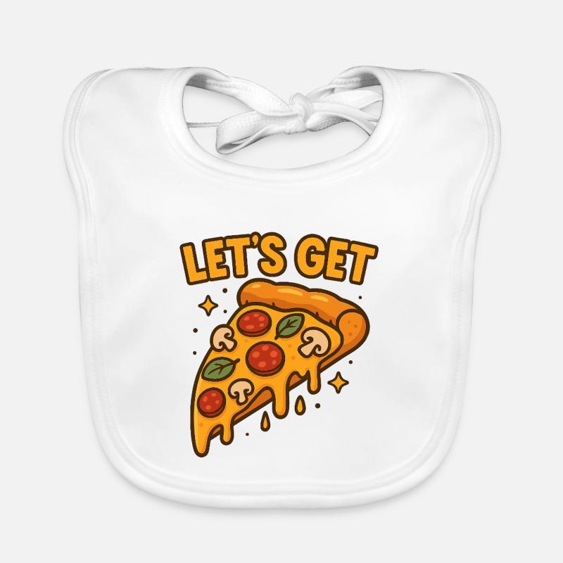 Funny Pizza Slice Let’s Get Design - Baby Bio-Lätzchen - Weiß